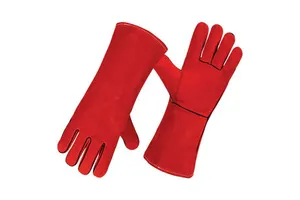 Red Cow Split Leather Anti-Slip Welding Gloves Industrial Safety Heavy Duty Flame Resistant Workman Gloves All Seasons