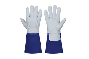 Welding gloves with long sleeve coverage for added safety from sparks flames and molten metal in industrial work