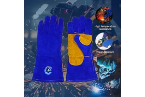 Wholesale Guantes Para Soldar Labor Ce Custom Blue 16 Inch Safety Work Welding Hand Gloves Cow Split Leather Heat Resistant