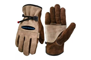 Heavy Duty Cow Split Leather Welder Gloves Heat Resistant Soft Cotton Lining Wing Thumb Pasting Puncture Proof Drawstring Gloves