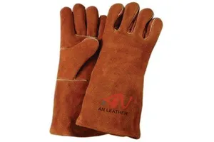 Welding Gloves Labor Protection Long Cow Split Polyester Anti-Slip 12 oz Thickness Straight Cuff 16INCH Working Gloves
