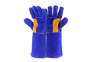 CE EN388 EN407 Heat Resistant Industrial Tig Mig Argon Arc Blue Cow Split Leather Safety Work Welding Hand Gloves for Welder