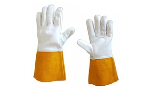 High Strength Flexible Insulation Long Sleeve Cow Split Goatskin Leather Fine Tig Mig Welding Safety Work Gloves