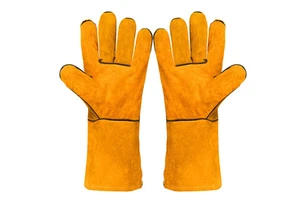 Factory Direct XL Size Two-Layer Cowhide Leather Welding Gloves Long Fireproof Fleece-Lined Thickened Wear-Resistant Welders