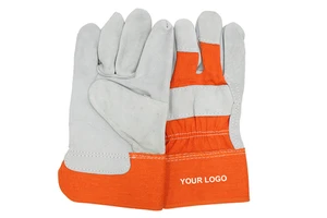 ZHEDA High Temperature Resistant Cowhide Welding Gloves Red Diagonal Full Palm Textured Leather Durable General Purpose Gloves