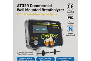 WGSENSOR AT329 Public Use Alcohol Tester | Wall Mounted Coin Operated Card Payment Fuel Cell Sensor 10s Response Factory Direct