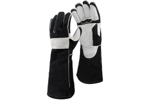 Heat Resistant Leather and Cotton Full Finger Welding Gloves for Welding Barbecue Fireplace and High Temperature Tasks