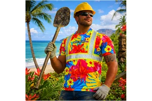 Custom Hawaiian Hi Vis Safety Shirt With Segment Reflective Stripes Tropical Aloha High Visibility Construction Work T Shirt