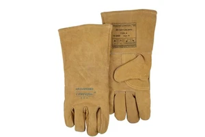 WELDAS Bucks Color Oblique Thumb Cowhide Welding Gloves Elastic Cuff Opera Length Tear Pin Resistance High Temperature