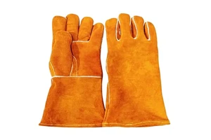 Orange Welding Gloves EN388 EN420 EN407 Cow Split Leather with Cotton Lining for BBQ & Welding Work Safety