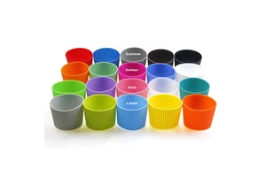 Custom Logo Silicone Cup Sleeve Heat Resistant Protective Cover for Coffee Tea Glass Bottle Mugs Non-Slip Home Travel Mug Cover