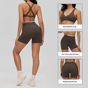 Solid Breathable Plus Size Yoga Suit Women's Contrast Color Backless Sports Bra Shorts Set Tight Running Fitness Two-Piece