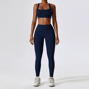 Custom Logo Solid Pattern Women Fitness Legging Yoga Set High Performance Activewear Breathable for Material V-Shaped Waist