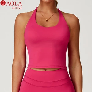 Women's Cross-Back Sports Yoga Tank Top Square Collar Sleeveless Quick Dry Eco-Friendly Breathable Front Logo Spandex/Nylon Gym