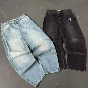 Wholesale Custom Embroidered Streetwear Jeans Men's Straight Y2K Boys Baggy Jeans Acid Wash Vintage Plus Size Men's Jeans