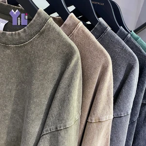 Wholesale Custom Unisex Vintage Wash Woven T-Shirts Men's Acid Wash Women's Distressed Tees Polyester/Cotton Oversized Fit Quick