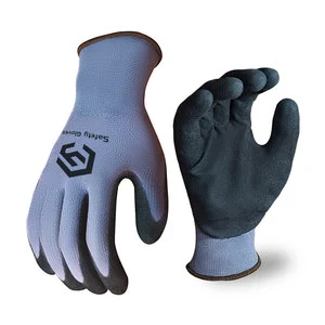 CY 15G Sandy Latex Coated Non-Slip Breathable Nylon Safety Gloves Steel Blue Shell CE Certified EN388 4121X