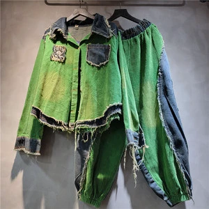 Wholesale 2025 autumn and winter new fashion casual splicing denim suit Women's Sets