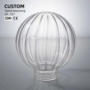 Custom Factory Hand Blown Transparent Striped Borosilicate Glass Lampshade for Lighting Replacement