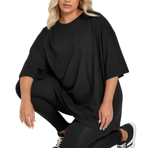 Women's Soft Comfortable Cotton Blend T-Shirt Plus Size Loose Fit Embroidery Solid Eco-Friendly Drop Shoulder Casual Wear