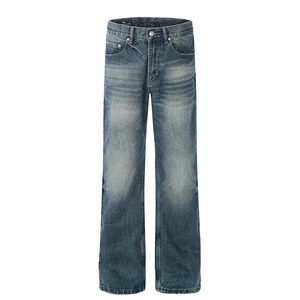 Vintage Blue Fashion Slightly Slimming Men Flare Jeans Stone Wash Designer to Do Old Straight Leg Blue Men's Jeans