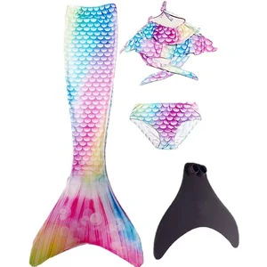 Mermaid Swimsuit Set Four-Piece Fish Tail with Swim Fin for Children Princess Bikini Mermaid Tail for Swimming Cosplay Costume