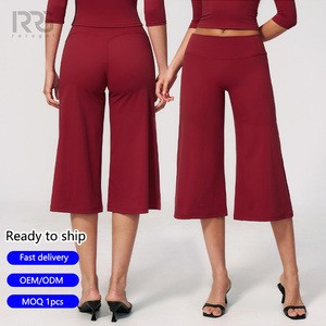 Roregal High Waist Brushed Yoga Pant Women Wide Leg Quick-Dry Loose Gym Capris