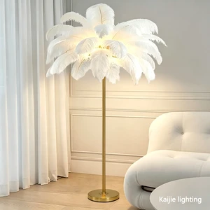 Luxury Feather Floor Lamp with Gold Metal Pole Romantic Elegant Decorative Floor Light for Bedroom Living Room