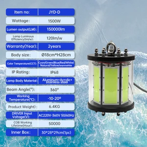 Popular 1000W 1500W IP68 RGB LED Underwater Fishing Light with Green Lure for Squid Tuna