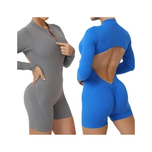 Zipper Long Sleeved High Quality One Piece Tight Sports Gym Sportswear Fitness Bodysuits Active Wear Workout Jumpsuit for Women