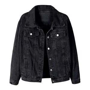 Autumn New Arrival Black Plain 100% Cotton Customized Logo Vintage Streetwear Y2K Button Men's Casual Denim Jacket