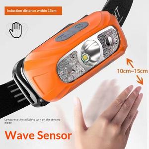 USB Charging 15W LED Waterproof Strong Light Sensing ABS Plastic Portable Night Run Fishing Camping No Handheld Headlamp