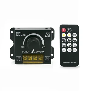 DC5V 150W 12V 360W 24V 720W RF Remote Controller 14 Keys 30A Knob LED Dimmer 1 Channel for Led Strip Light