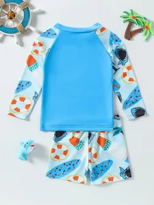 Swimming Quick Dry Boys Swimsuit 2-Piece Print Spandex/Polyester Swimwear for Kids Summer New Children's Swimming Suit