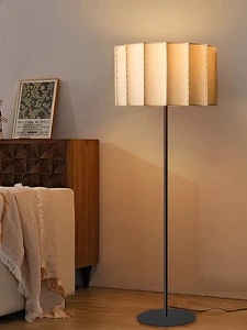 Modern Simple and Cozy PVC Pleated Lampshade Floor Lamp Iron Vertical Floor Light for Bedroom Living Room