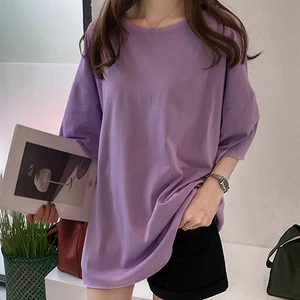 Wholesale Plus-Size Women's T-Shirts Polyester Pastel Colors Oversized Fit Short Sleeve Summer Terry Fabric