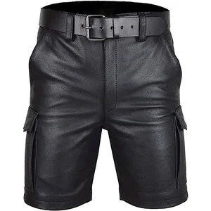 Wholesale Men Leather Shorts Trendy Slim Fit Street Fashion Bottom for Boutique and Resale