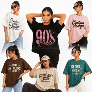Oversized Plus Size Women's T-Shirts 100% Cotton S/J Drop Shoulder Custom Logo Printed Spring Summer Casual Wear Tshirt Printed