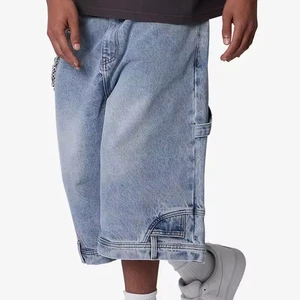 Men's Quality Streetwear Style Washed Patchwork Layered Loose Fit Custom Short Jeans Distressed Patch Denim Shorts for Summer