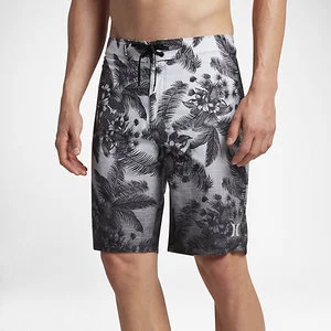 Men's Black & White Tropical Floral Print Board Shorts – Quick Dry Beach Swim Trunks with Drawstring Waist
