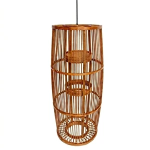 Handmade Bamboo Lantern Pendant Light Eco Friendly Woven Wooden Hanging Lamp Shades For Restaurant Hotel Home Ceiling Decoration