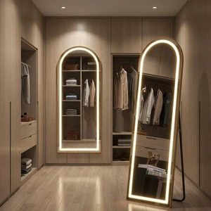 Customized Full Length Standing Mirror With Light Aluminium Frame Wall-Mounted Body Mirror Light Dressing Room Floor LED Mirror