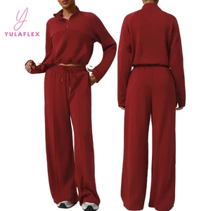 New Casual Women's Two Piece Yoga Sets High Waist Wide Leg Pants with Drawstring Sweatshirt Gym Outfit Yoga Fitness Wear