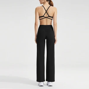 Hot Sale Pure-colored Women's Fashionable Casual Yoga Set Hollow Out Back Cross Straps Sleeveless Gym Jogging Yoga Suit