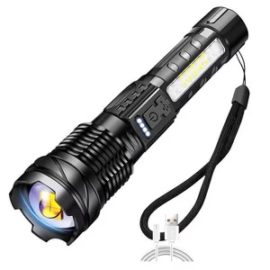 USB Rechargeable White Laser Telescopic Zoom Home Outdoor COB Red Blue Warning Side Lights LED Torch Light Tactical Flashlight