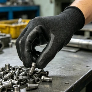 Customized Eco-friendly Recycled Black Yarn Nitrile Coated Safety Gloves With Touchscreen For Industrial Working