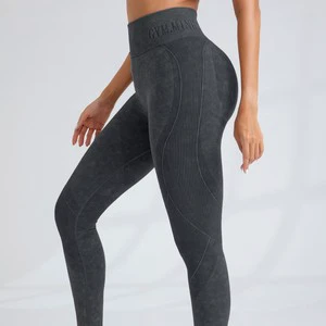 Bestseller Seamless Spandex/Nylon Yoga Pants Women's Letter Pattern Sand-Washed Quick-Drying Booty-Lifting Ankle-Length