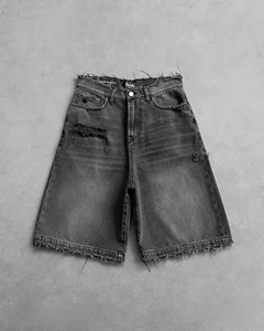 Men's Baggy Jeans Shorts Wide Leg Denim Shorts Loose Fit Jorts Y2K Hip Hop Long Denim Shorts Grunge Clothes Streetwear