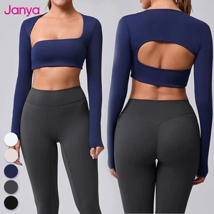 Janya Sports Tops Women Sport Yoga Top for Womens Gym Crop Femme Workout Active Exercise Sexy Activewear Long Sleeve Yoga Top