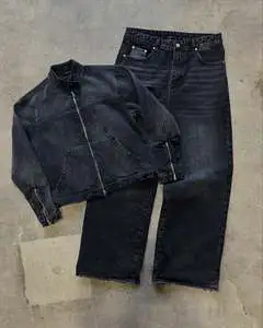 Custom Men's Denim Jacket Set Denim Jacket and Jean Outfits for Men